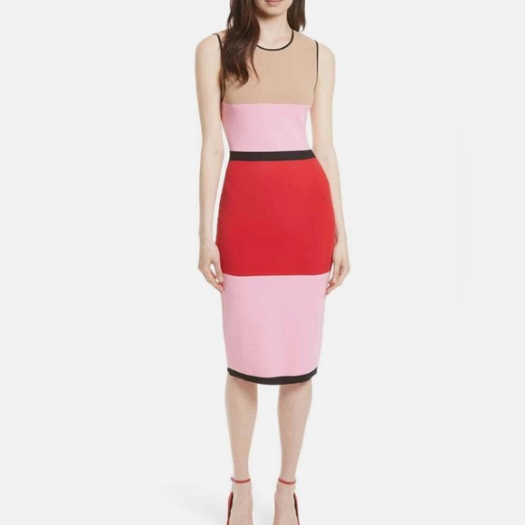 DIANE VON FURSTENBERG COLOR-BLOCK KNIT SHEATH DRESS SZ S - Picture 6 of 10
